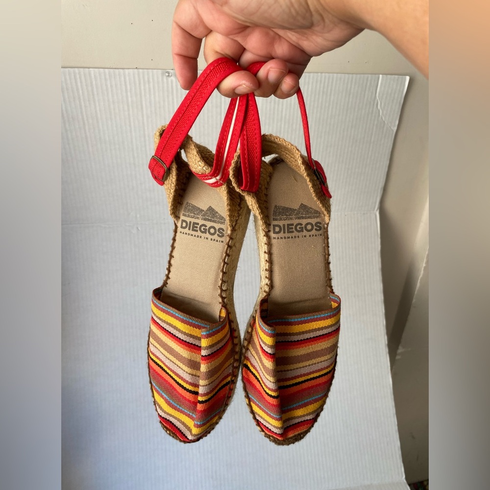 Diegos Handmade in Spain Striped Canvas Espadrille Wedge Sandals Size 39 US 8.5